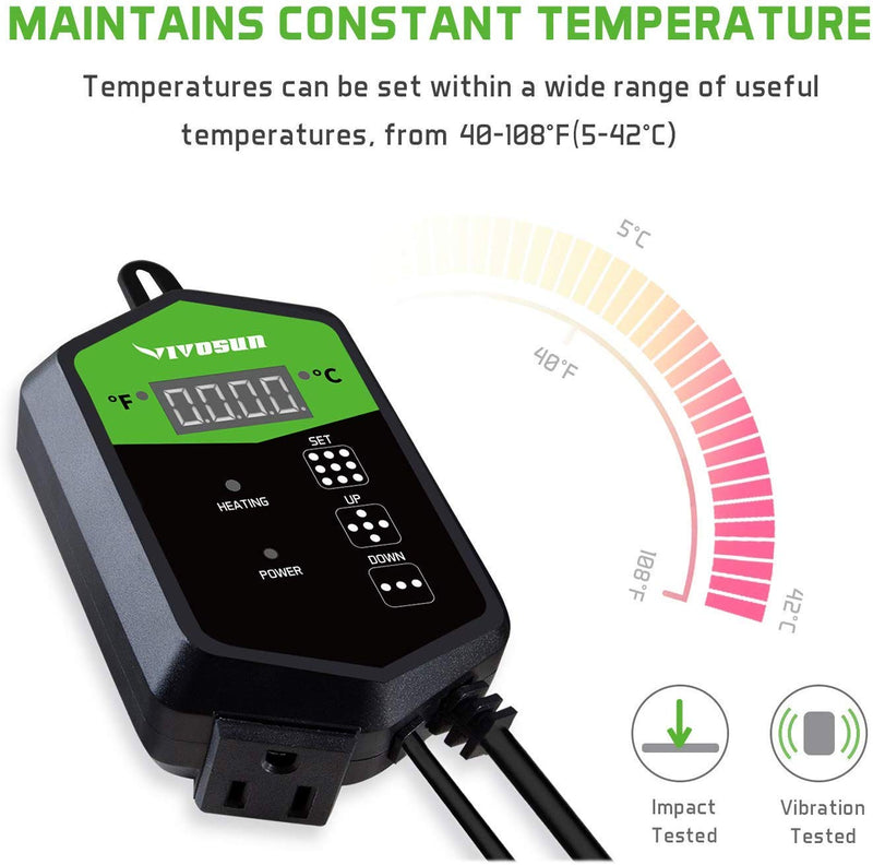 VIVOSUN Upgrade Reptile Heat Mat and Digital Thermostat Combo 6X8-Upgraded - PawsPlanet Australia