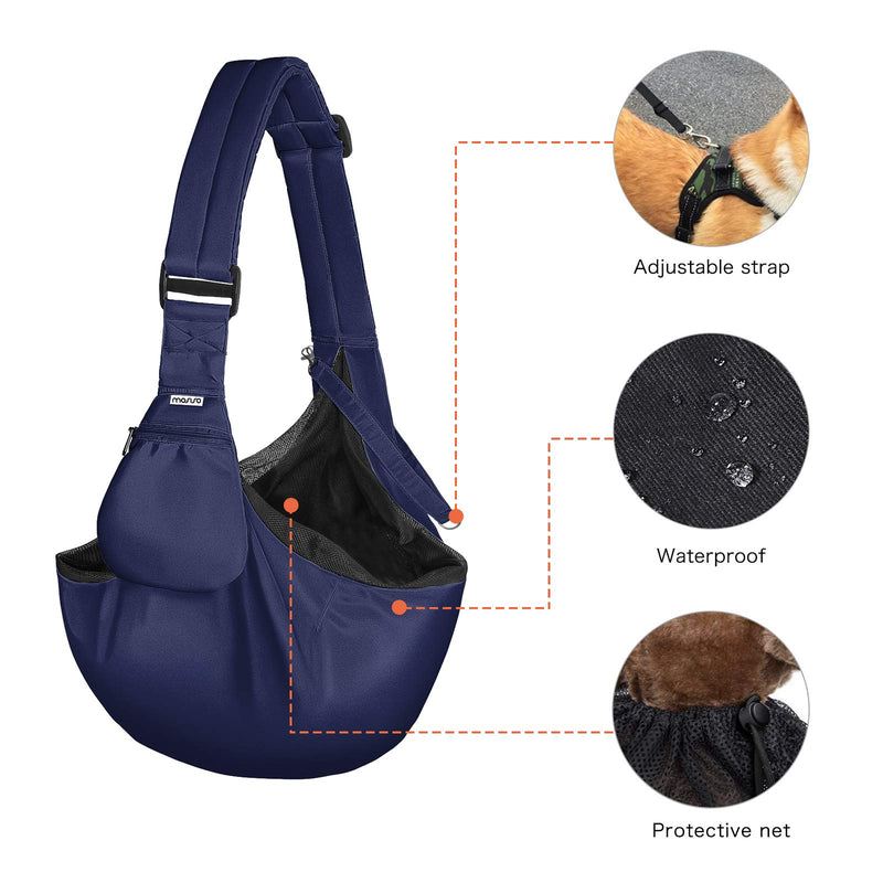 MOSISO Small Dog Cat Carrier Sling Bag, Pet Carrier Tote Bag Hands Free Adjustable Padded Strap Breathable Polyester Soft Carrying Travel Shoulder Bag with Front Pocket for Dogs Cats Navy Blue - PawsPlanet Australia