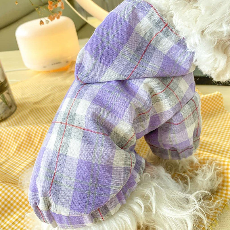 New Plaid Blouse Shirt Pet Clothes Dog Hoodies Breathable Sunshade Smock Frock Linen Cotton Hoodie Purple XS - PawsPlanet Australia