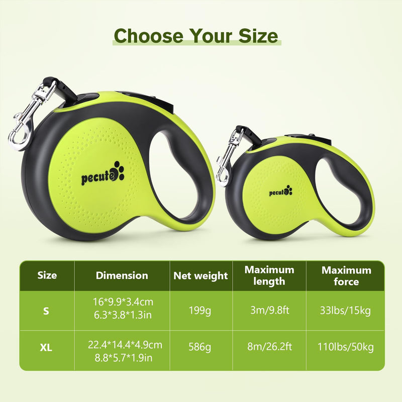 pecute dog leash 8m, retractable leash for dogs, 360° tangle-free leash extension, anti-slip handle and quick brake button, suitable for dogs weighing up to 50kg Regular 8m | 50kg max - PawsPlanet Australia