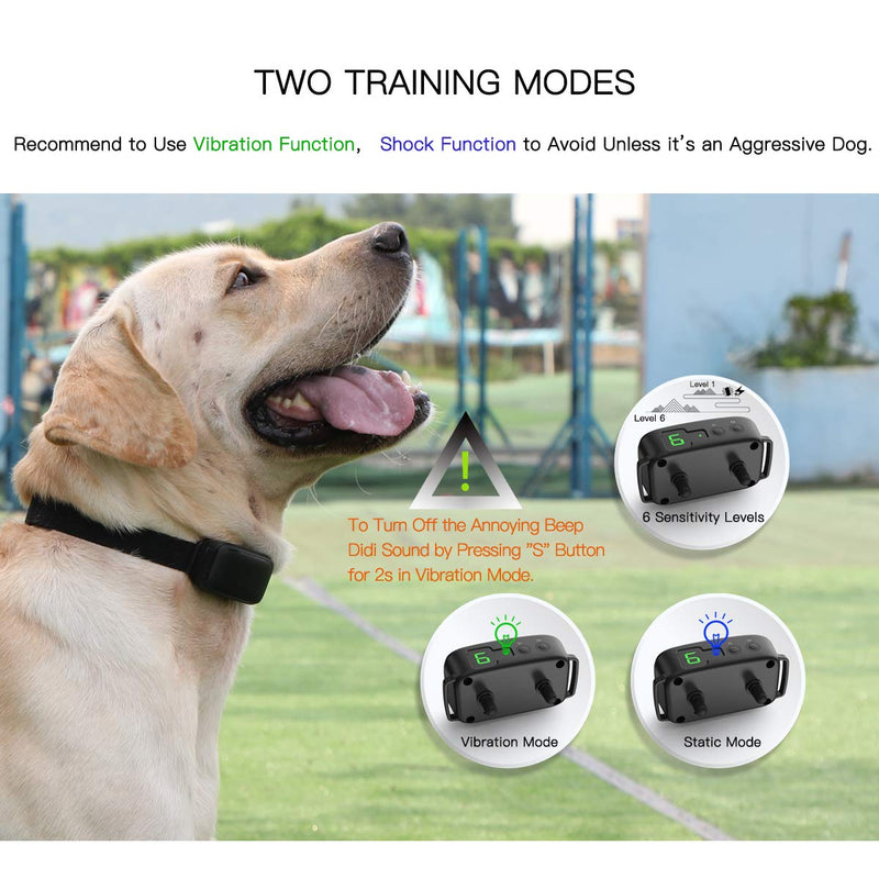 [Australia] - Rechargeable Dog Bark Collar Humane Anti Barking Control Collar - No Harm Detachable Silicon Probes - 6 Adjustable Sensitivity Intensity - Beep Vibration Shock Training Modes - for Medium Large Dogs 