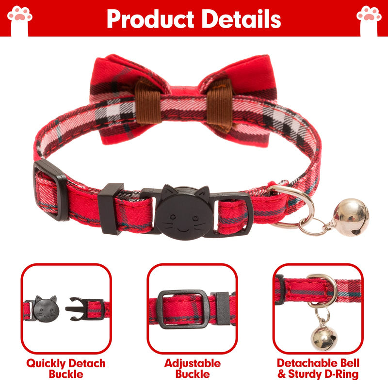 JOYLLYTAIL 2 Pack Breakaway Cat Collar with Bell, Classic Plaid Cat Collar with Removable Bowtie, Adjustable Collar for Cats, Kitties, Small Dogs, and Puppies - PawsPlanet Australia