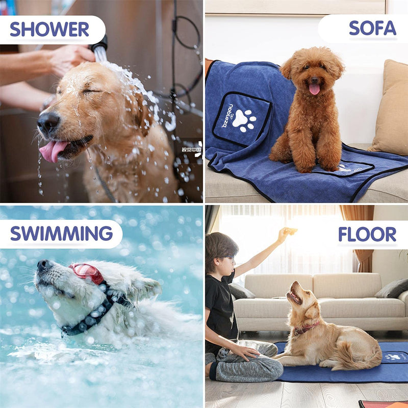Nobleza Dog Towel, Super Absorbent Large Pet Towel with Hand Pockets, Microfiber Quick Drying Dog Towels for Drying Dogs, Mazarine - PawsPlanet Australia