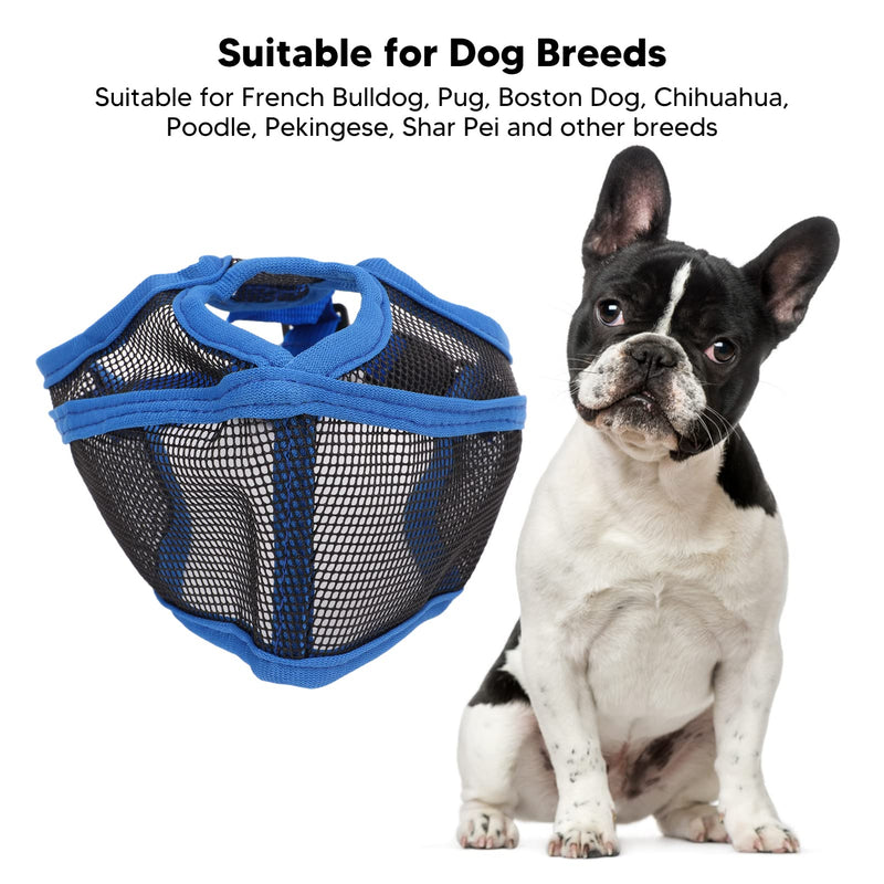 Dog Muzzle for Short Snout, Breathable Mesh Muzzle for Bulldogs, Prevent Biting, Barking, Chewing, Dog Muzzle for Bulldog-Chihuahua L Blue - PawsPlanet Australia