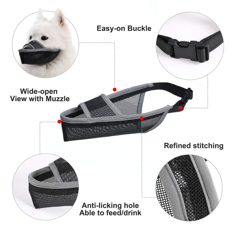 [Australia] - LUCKYPAW Dog Muzzle for Small Medium Large Dogs to Stop Barking Biting and Chewing, Air Mesh Breathable and Comfortable Fit XS Grey 