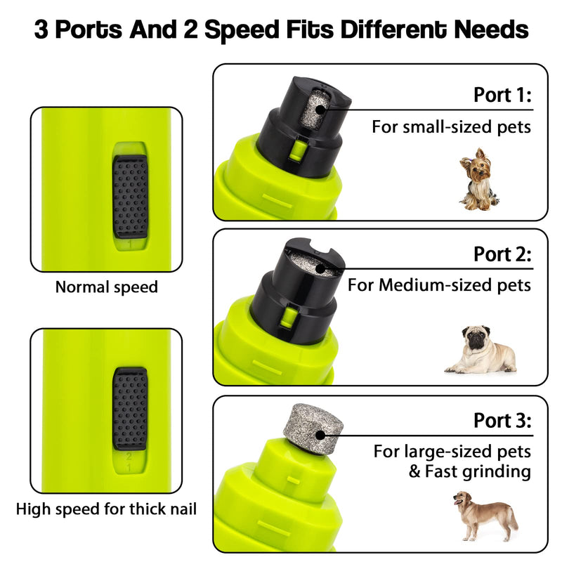Casfuy Dog Claw Grinder - Professional 2 Speed Electric Rechargeable Pet Claw Trimmer, Painless Paw Grooming and Smoothing for Small Medium Dogs and Cats Green - PawsPlanet Australia