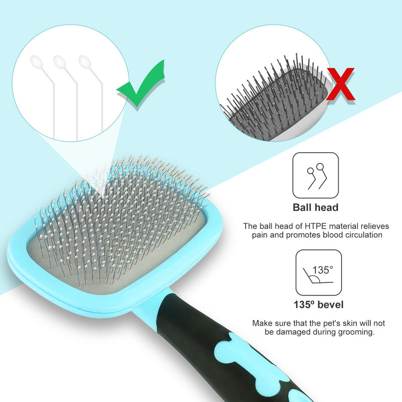 Makerfire Slicker Brush Large, 360 Degree Rotation Flexible Slicker Brush for Long Haired Dog, Pet Dog Cat Slicker Brush, Pet Teezer Brush (Large, Blue) - PawsPlanet Australia