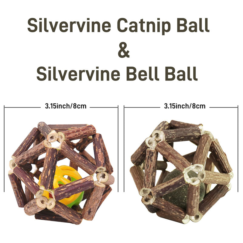 FUNUPUP Silvervine Stick Cage Balls Catnip Toys for Indoor Cats Catmint Toys for Kitten Cat Toy for Teeth Cleaning Matatabi Cat Chew Toy for Indoor Kitty Catnip&Bell - PawsPlanet Australia