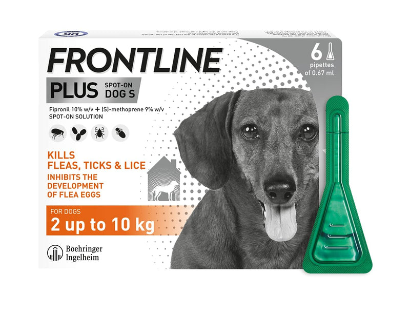 FRONTLINE Plus Flea & Tick Treatment for Small Dogs (2-10 kg) - 6 Pipettes & HomeGard Flea & Tick Household Spray - 500 ml Plus + HomeGard Household Spray - PawsPlanet Australia