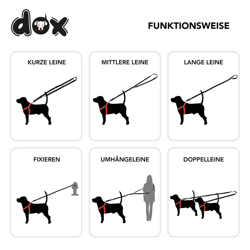 DDOXX dog leash nylon, reflective, 3-way adjustable, 2m | for small & large dogs | Double Leash Two Dog Cat Puppy | Towing leash | Lead leash | Running leash puppy leash | M, Black M - 2.0 x 200 cm - PawsPlanet Australia