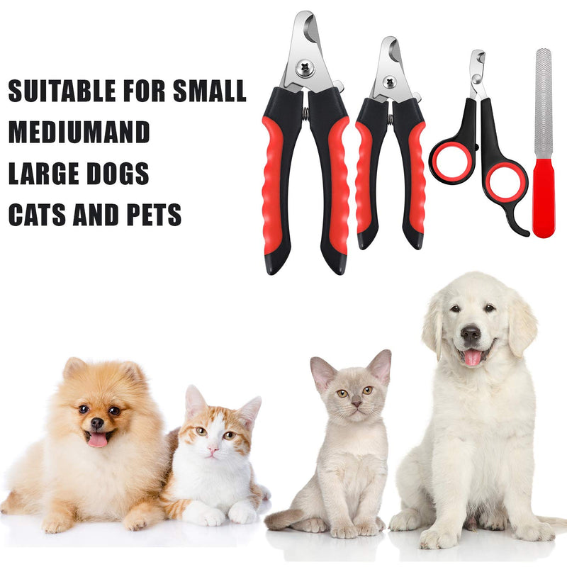 Mudder 4 Pieces Dog Nail Clippers Kit Dog Cat Pets Nail Clippers and Trimmers with Safety Guard to Avoid Over Cutting and Nail File for Large and Small Animals Black and Red - PawsPlanet Australia