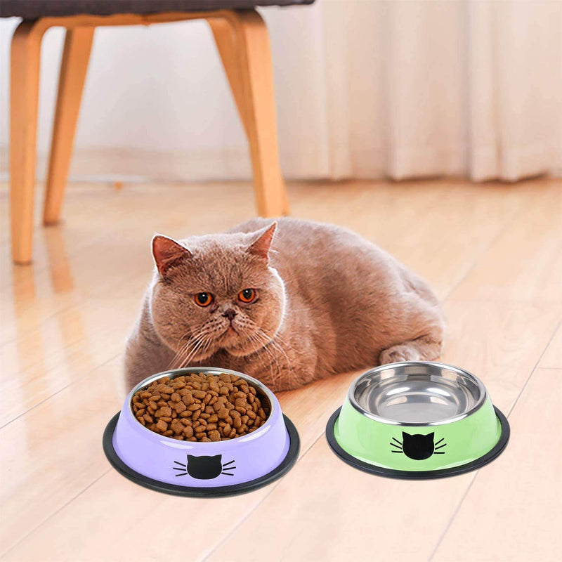 SUOXU Cat Bowls, Stainless Steel Colorful Cat Food Bowl, Non-slip Pet Water Bowl, Puppies Feeding Bowl, Set of 3 Metal Cat Bowl With Silent Pet Feeding(Blue/Purple/Green) Blue/purple/green - PawsPlanet Australia