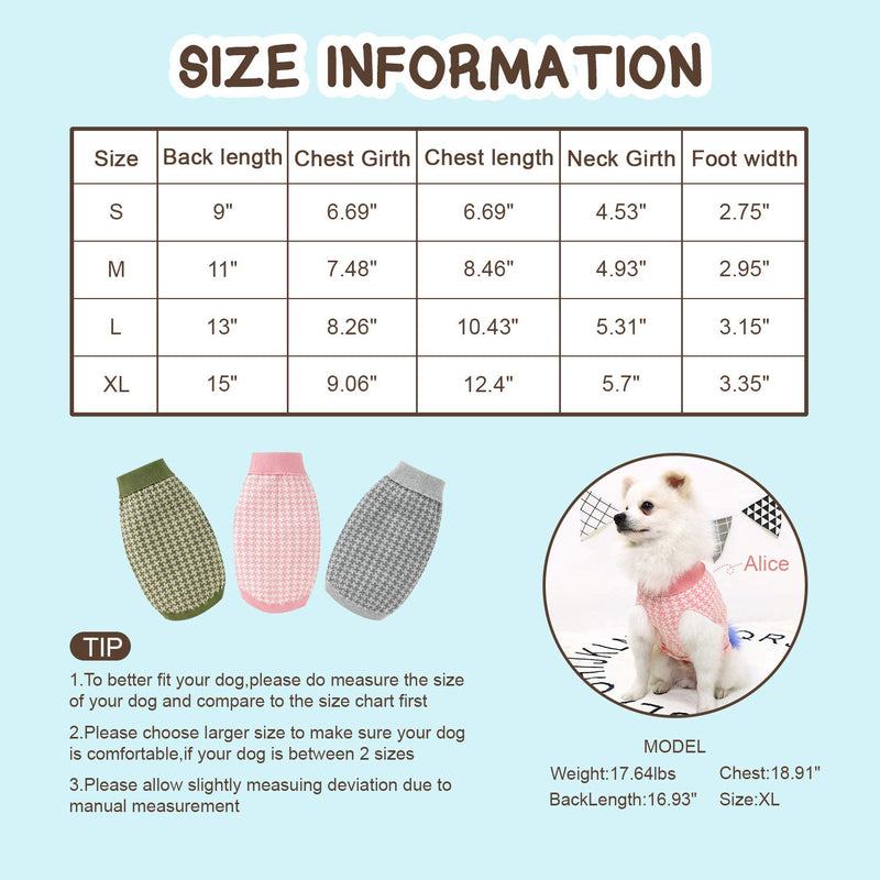 Forthcan Dog Sweater Apparel Classic Cable Soft Thickening Warm Knitwear Clothes for Small Dogs Cats Pet Dog Cat Clothes Spring and Autumn Green S - PawsPlanet Australia