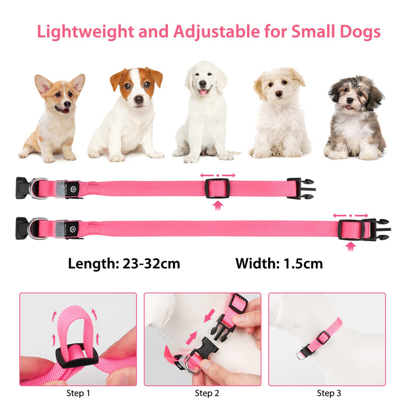 PcEoTllar Dog Collar Luminous for Small Dogs LED Collar Dogs USB Rechargeable Light Collar Luminous Collar Puppy Safety for Night with 3 Light Modes, Pink XS (25-32cm, 1.5cm) - PawsPlanet Australia