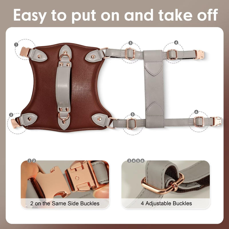 Forestpaw No Pull Dog Harness for Large Dogs,Adjustable Leather Dog Harness with Handle,Soft Padded Pet Harness with Durable Metal Buckles Medium Sized Dog(Brown,Chest 19-21") M:Neck 18-20",Chest 19-21" Brown - PawsPlanet Australia