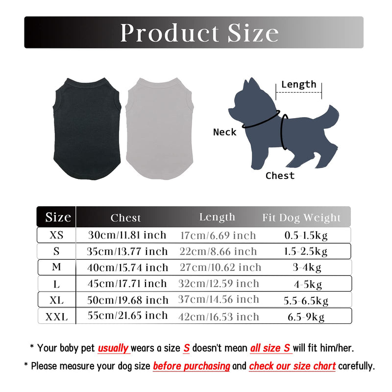 ABRRLO 2 Pack Dog Shirt Cotton Dog Clothes for Small Medium Large Dogs Summer Soft Breathable Puppy Cat Plain T-Shirt X-Small Black+Gray - PawsPlanet Australia