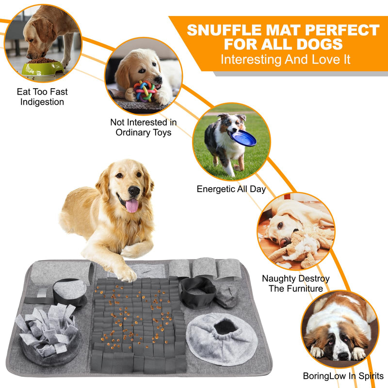 Dog sniffing carpet, washable training mat, feeding mat, sniffing carpet for dogs, smelling training, training mat against boredom and stimulation, slow feeding pad for puppies (66 x 42 cm), grey - PawsPlanet Australia