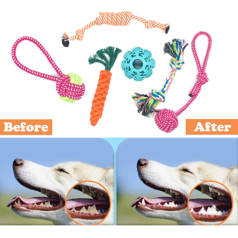 WDEC 8 PCS Dog Rope Toys, Dog Chew Toys, Cotton Knot, Tough and Durable, Interactive Toy, Dental Health, Teeth Cleaning, Teething Training, Puppy Pet Braided Rope Toys Set, Gift for Dogs - PawsPlanet Australia