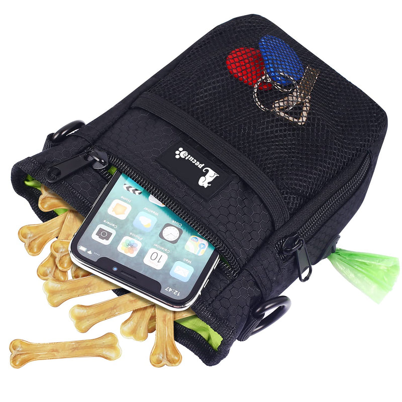 pecute Waterproof Dog Treat Pouch Bag with Multiple Pockets,Adjustable Belt 3 Ways to Wear, Built-in Poo Bag Dispenser, 3 Bonus, Brilliant for Carry Things Training Walking Outside Original Small Size Black + Green - PawsPlanet Australia