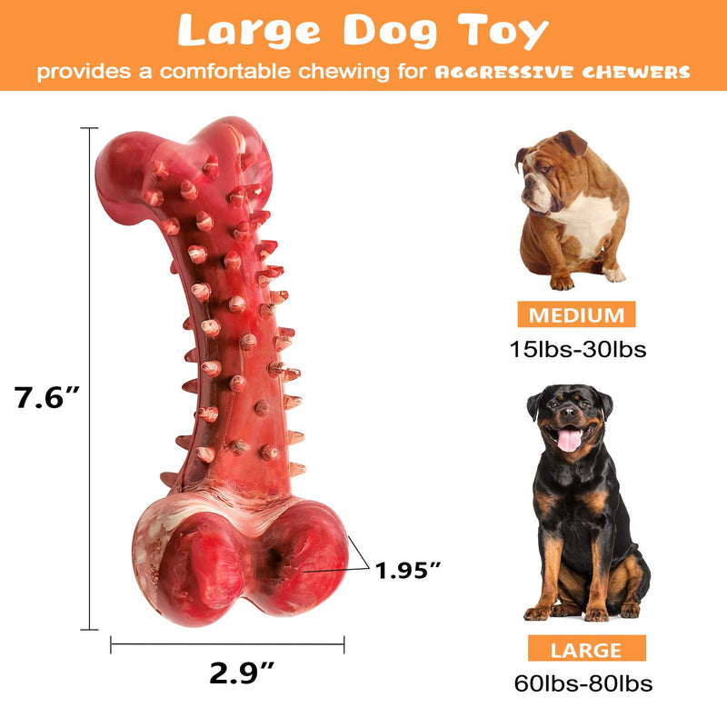 V-HANVER Dog Toy for Aggressive Chewers Large Breed Chew Bone for Large Medium Small Dogs Durable Tough Pet Toy Made with Non-Toxic Rubber, Beef Flavored Red - PawsPlanet Australia