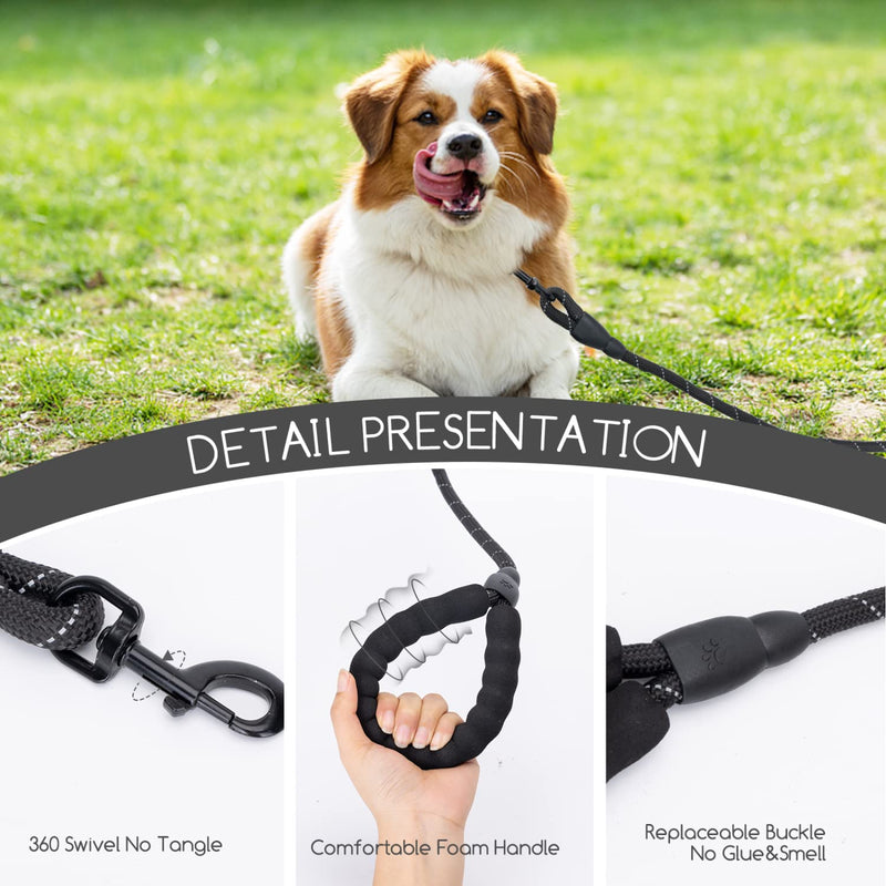 Nobleza Rope Dog Lead with Soft Comfortable Padded Handle, 5 FT Strong Dog Slip Leads, Highly Reflective Threads for Small, Medium and Large Dogs (Black, 150cm x 1.2cm) 1.5m with Soft Padded Handle - PawsPlanet Australia