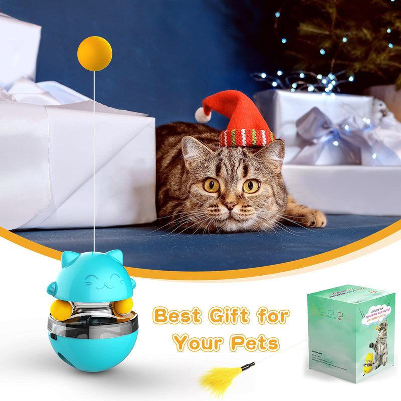 Automatic Cat Toy, 2-in-1 Cat Feather Toy & Cat Ball Toy, Cats Toy Interactive Cat Toys for Indoor Cats, Cat Puzzle Toys-Turntable Leaking Food Ball Cat Toy, Satisfies Kitty's Chasing & Eating Needs - PawsPlanet Australia