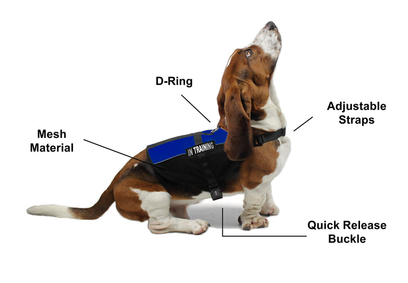 [Australia] - Dogline MaxAire Vest in Training Removable Patch Adjustable Harness Reflective for Puppies Small Medium and Large Dogs Girth 30 by 38" Blue 