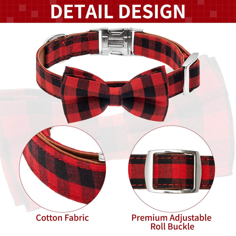 [Australia] - Mihachi Plaid Bowtie Dog Collar Adjustable - Premium Classic Plaid with Metallic Buckle Collars for Medium to Large Dogs Red 