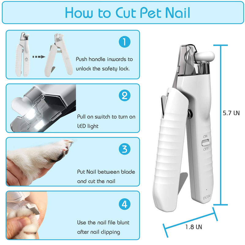 Fenley Cat Dog Nail Clippers with LED Light, Durable Sharp Blades for Large Small Dog Cat Nail Trimmers, Nail File- Ergonomic Non Slip Handle- Nail Storage Pet Puppy Nail Clippers White Dog Cat Clipper White - PawsPlanet Australia