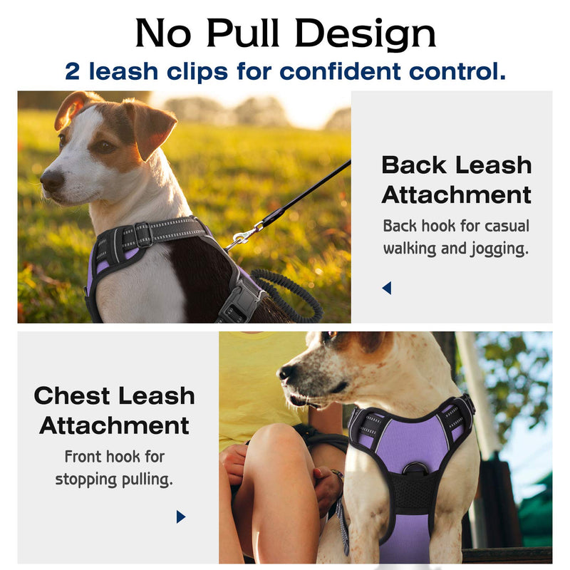 [Australia] - Pawaboo Dog Harness, No Pull Pet Vest Harness Adjustable Reflective Oxford Soft Padded Easy Control Handle for Outdoor Walking, Suitable for Small, Medium, Large Dogs L (Neck:16.5-25.2"/Chest:20.1-35.0") Purple 