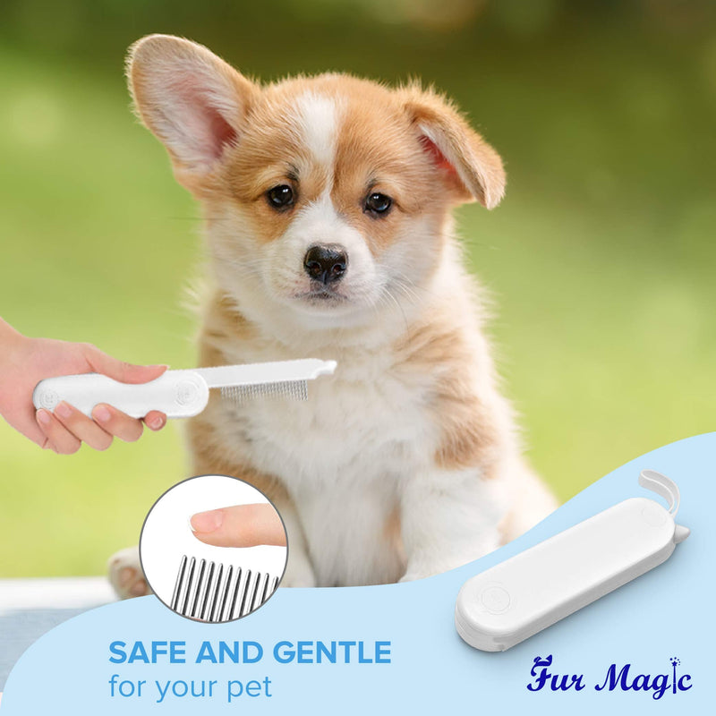 Fur Magic Deshedding and Dematting Comb, 2 Sided Foldable Pet Grooming Brush for Deshedding, Mats and Tangles, Reduce Shedding for Dogs and Cats with Medium and Short Hair, White - PawsPlanet Australia