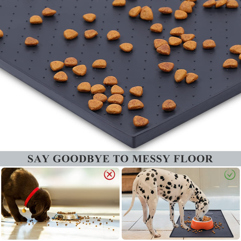 VIVAGLORY Feeding Mat for Dogs Cats Silicone Non Slip Pet Bowl Mat Waterproof Food Food-Grade Food Placemat with Lip, S, Black Small(48x30cm) - PawsPlanet Australia