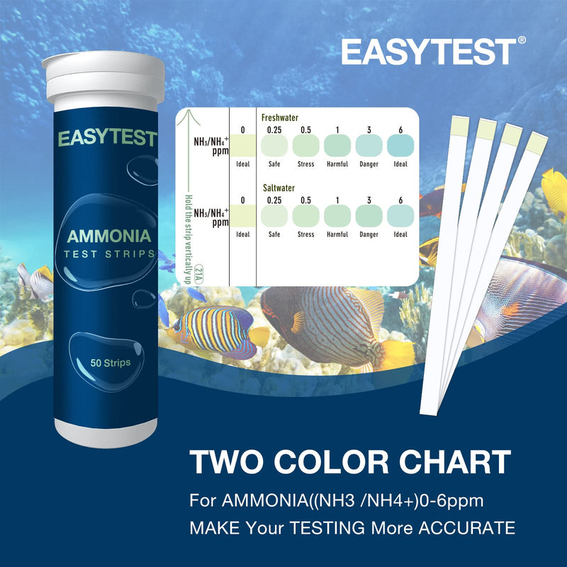 EASYTEST Ammonia Test Strips,Aquarium Water Test Kit for Freshwater and Saltwater, Fish Tank, Fish Pond,50 Strip Pack 50AMM - PawsPlanet Australia