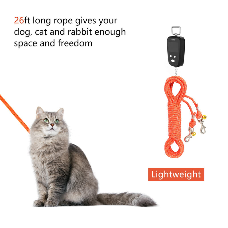 Cat Cable Out Leash 26-feet Escape Proof Walking Leads Long Durable Reflective Extender Training Control Play Yard Backyard Outdoor for Puppy, Kitten, Rabbits and Small Animals, Orange - PawsPlanet Australia