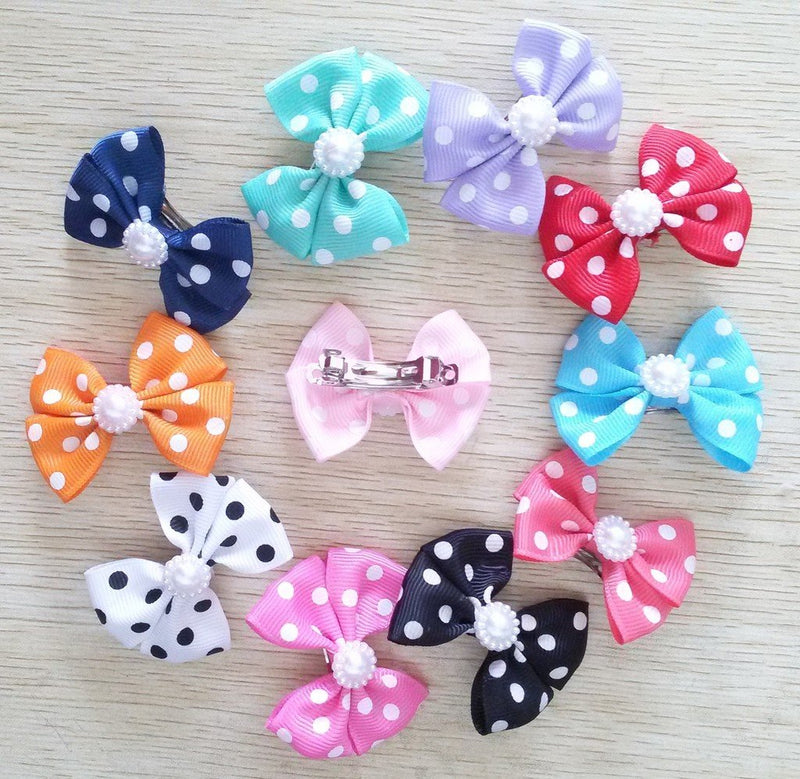 [Australia] - PET SHOW Bowknot Dog Hair Bows with French Barrette Clips Pet Puppies Yorkie Teddy Grooming Hair Accessories Pack of 10 Dot 