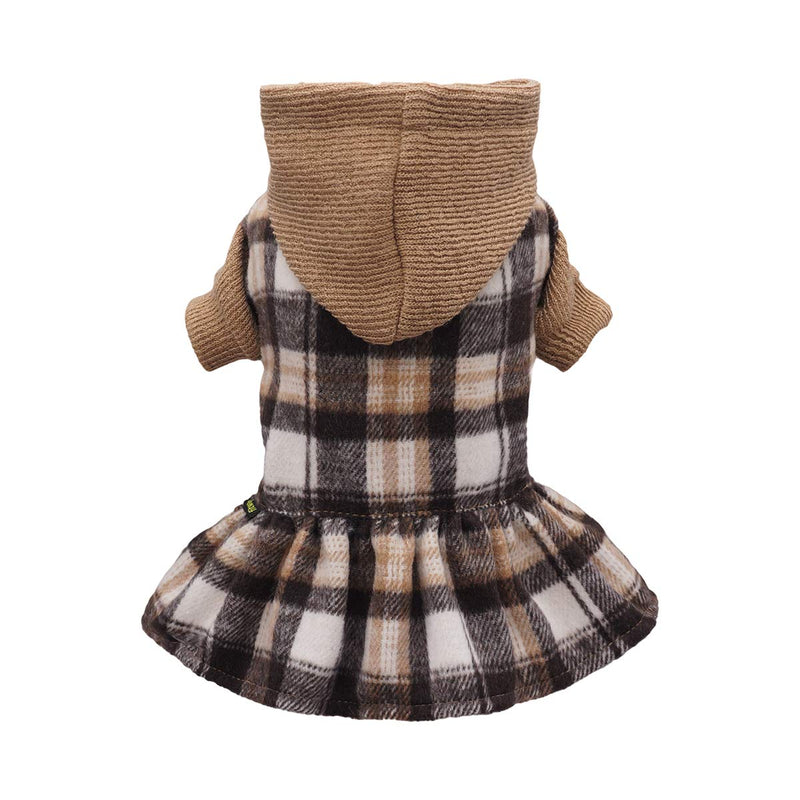 Fitwarm Knitted Plaid Dog Dress Hoodie Sweatshirts Pet Clothes Sweater Coats Cat Outfits XS Brown - PawsPlanet Australia