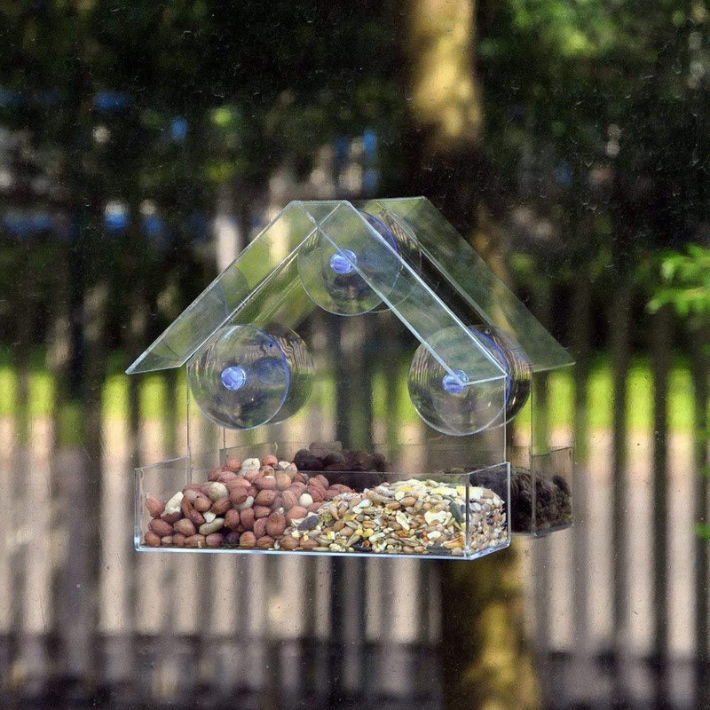 [Australia] - Dongua Clear Acrylic Bird Feeder with Suction Cups,Window Parrot Feeder Large House for Outside Wild Pet Product Feed Container Bird Supplies 