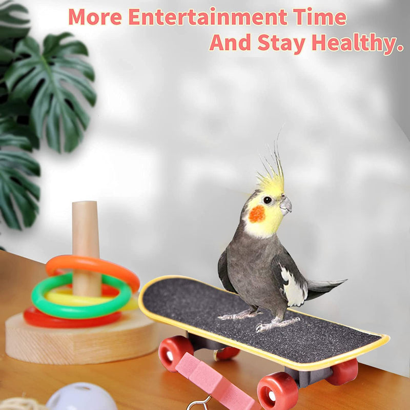 Vastarsky 5PCS Parrot Toys, Bird Toys Set for Parakeets (Bird Skateboard, Bird Stacking Toy, Parrot Wooden Block Puzzles Toy, Bird Basketball Toy, Small Sepak Takraw), Bird Training Toys - PawsPlanet Australia
