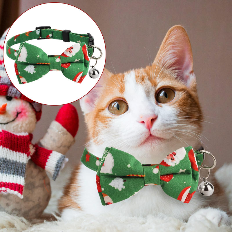 Pack of 2 Christmas Cat Collars with Bells and Bow Tie, Removable Adjustable Cat Collar Breakaway Cute Kitten Collar for Cats Puppies (Red Snowman + Green Santa Claus) - PawsPlanet Australia