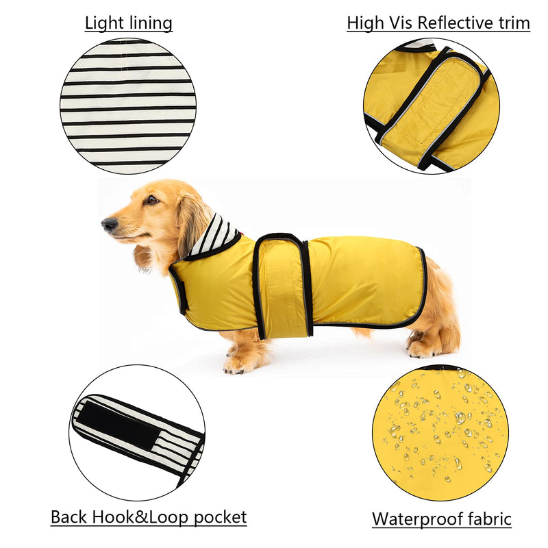 Dog Jacket Adjustable Lightweight Dachshund Raincoat with Reflective Straps and Harness Hole Best Gift for Dachshund -Yellow -M M Yellow - PawsPlanet Australia