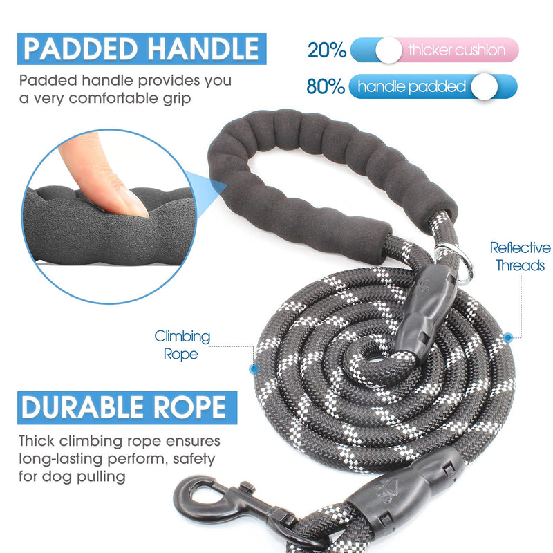 BAAPET 2 Packs 5/6 FT Strong Dog Leash with Comfortable Padded Handle and Highly Reflective Threads Dog Leashes for Small Medium and Large Dogs 1/2'' x 5 FT (18~120 lbs.) Black+Black - PawsPlanet Australia