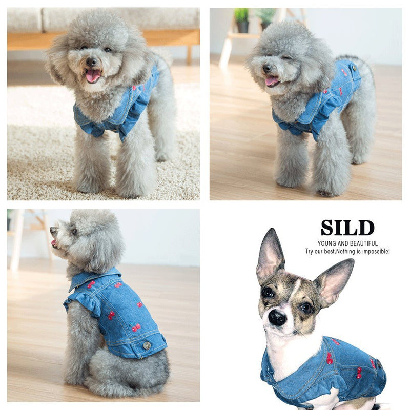 [Australia] - SILD Pet Clothes Dog Jeans Jacket Cool Blue Denim Coat Small Medium Dogs Lapel Vests Classic Puppy Hoodies S 