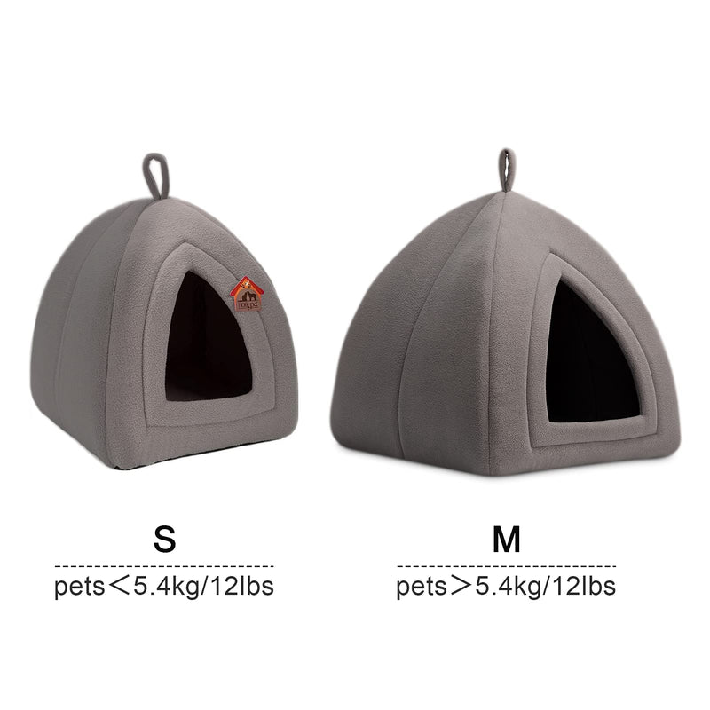 Hollypet Self-Warming 2 in 1 Foldable Comfortable Triangle Pet Cat Bed Tent House S Dark Gray - PawsPlanet Australia
