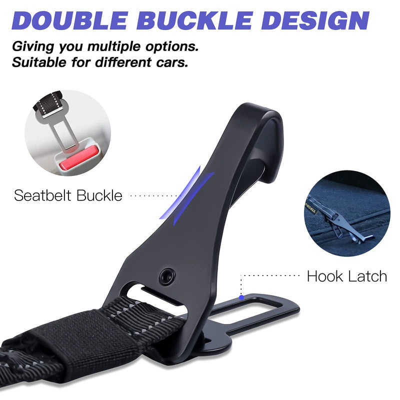 Dog Seatbelt, Updated 3-in-1Pet Car Seat Belt for Dogs, Bungee Dog Car Tether with Clip Hook Latch & Buckle, Heavy Duty Dog Safety Belt Harness with Swivel Aluminum Carabiner Black - PawsPlanet Australia