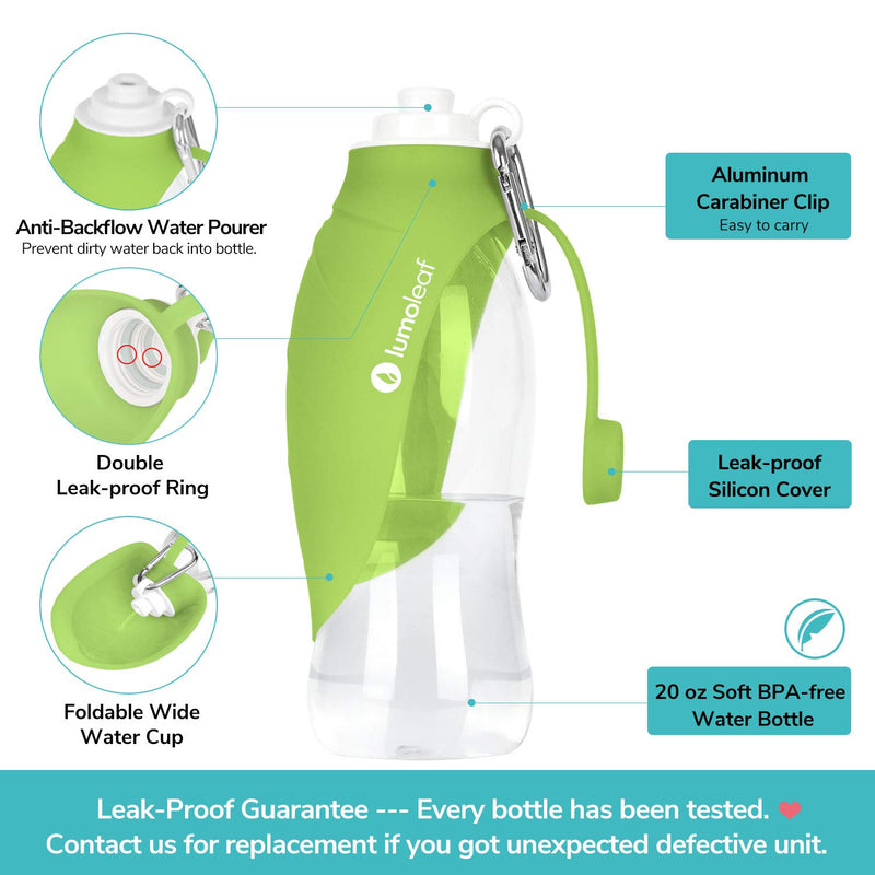 LumoLeaf Water Bottle for Dogs, Portable Dog Water Bottle, Reversible & Lightweight 20 Oz Pet Travel Water Bottle Green - PawsPlanet Australia