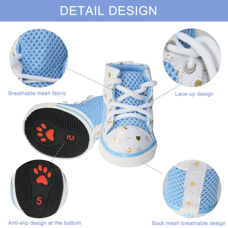 CZXJKKL Dog Shoes, Nonslip Flexible Air-Mesh Lightweight Dog Paw Protective Boots Pet Shoes Puppy Boots Sneaker Booties for Small Medium Dogs #4 Blue - PawsPlanet Australia