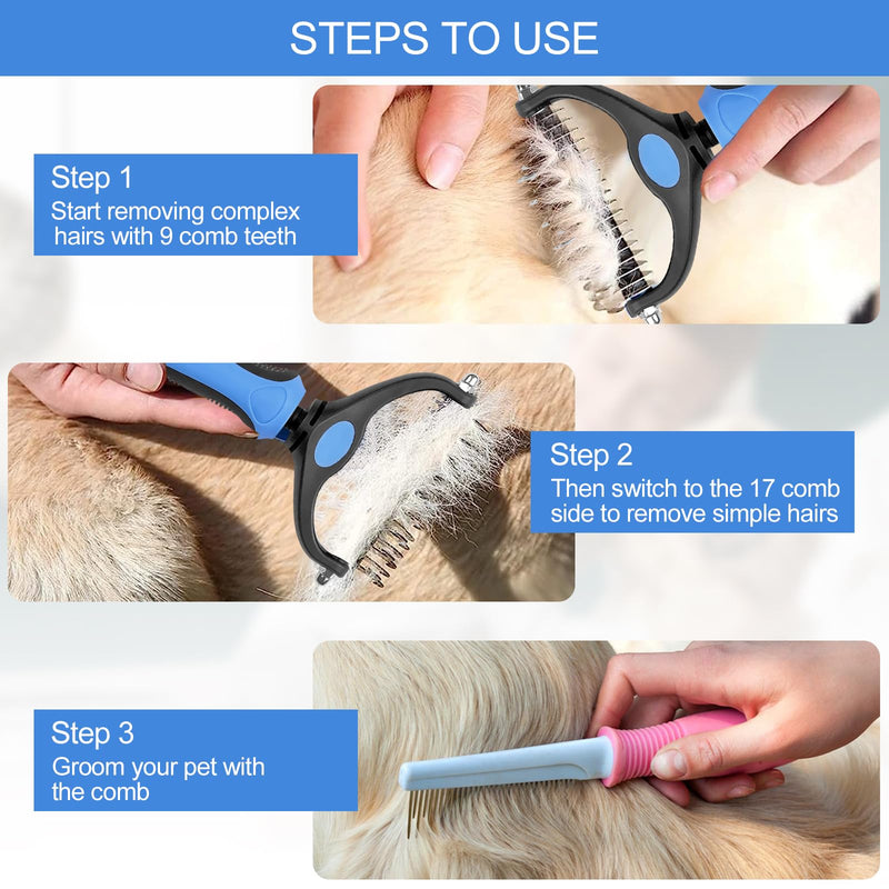 Mesybveo dog brush, cat brush for long hair, stainless steel dog brush undercoat, undercoat brush, double-sided 17+9 teeth, handle with hanging hole, dog brush against matting, for cats, dogs - PawsPlanet Australia