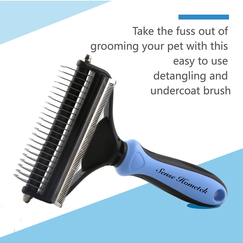 Sense Hometek Undercoat Rake Comb With Bath Brush for Dogs & Cats, 2 Sided Pet Grooming Tool, Detangler Kit for Dogs-Romoving, Deshedding, & Dematting Mats, Tangles and Knots-Great for Short to Long Hair Breeds - PawsPlanet Australia