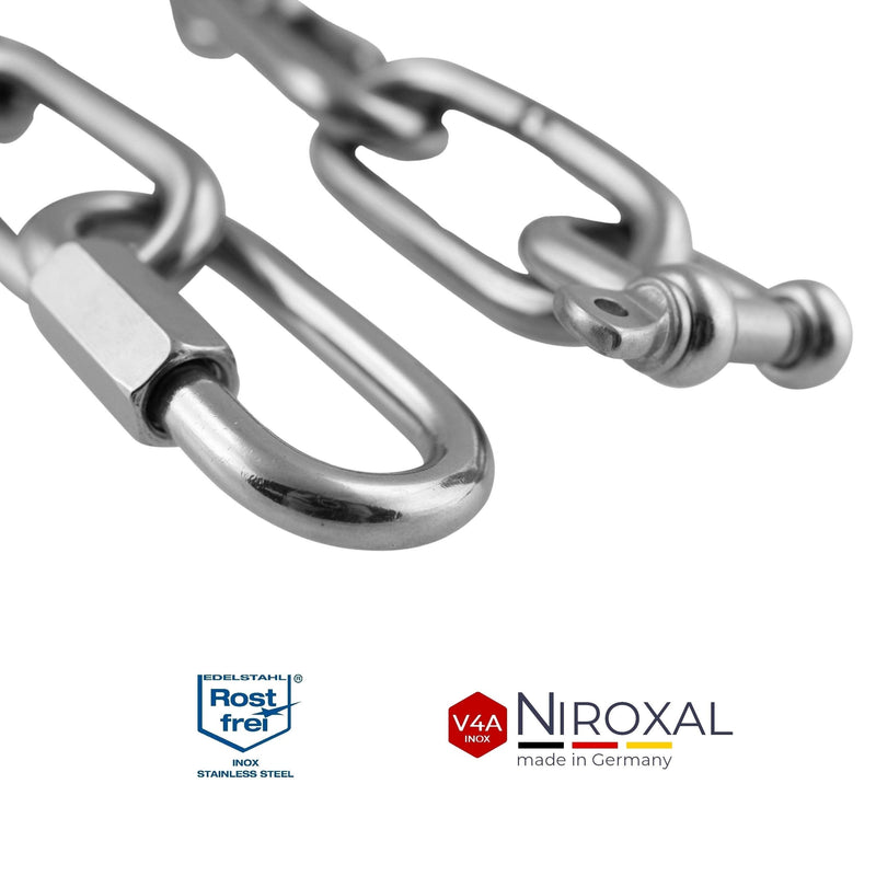 NietFullThings 5 mm extension chain made of stainless steel breaking load max 900 kg with screw connector and shackle made of V4A fastening set for hanging punch bag hammock hammock chair 5 mm | Chain length: 150 cm = 1.5 meters 1 extension set - PawsPlanet Australia