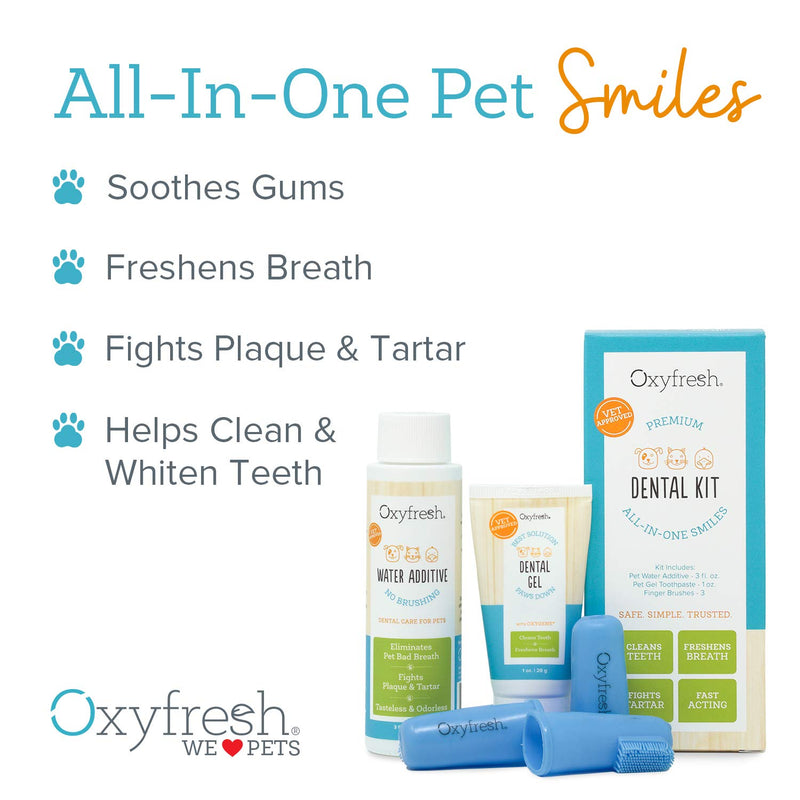 Oxyfresh Premium Pet Dental Kit for Dogs & Cats Easy Pet Fresh Breath Solution – Unique Pet Dental Water Additive and Pet Dental Gel Toothpaste Mini Kit - PawsPlanet Australia